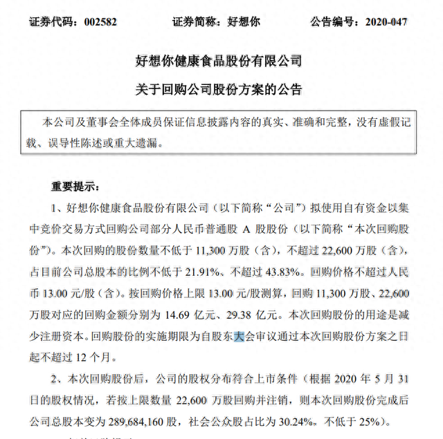 A股史上最疯狂回购：这家公司要砸30亿，回购近44%股份并注销！