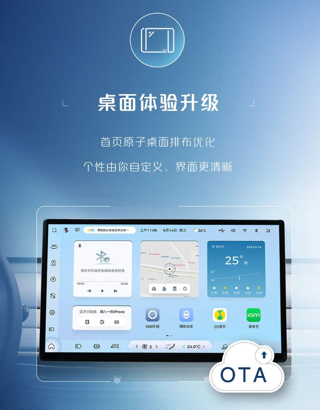 宝骏云朵汽车OTA新增QQ音乐、爱奇艺等，升级桌面排布
