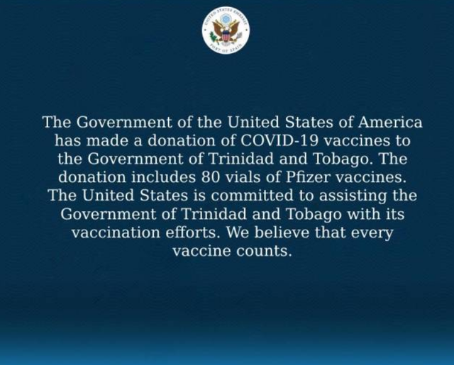 140万人口美国只援助80瓶疫苗，特多政府：中国给了数十万剂
